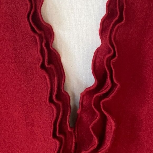 Geiger Austrian Boiled Wool Jacket Cherry Red Ruffles Party Holiday Sz XXL - Picture 3 of 8